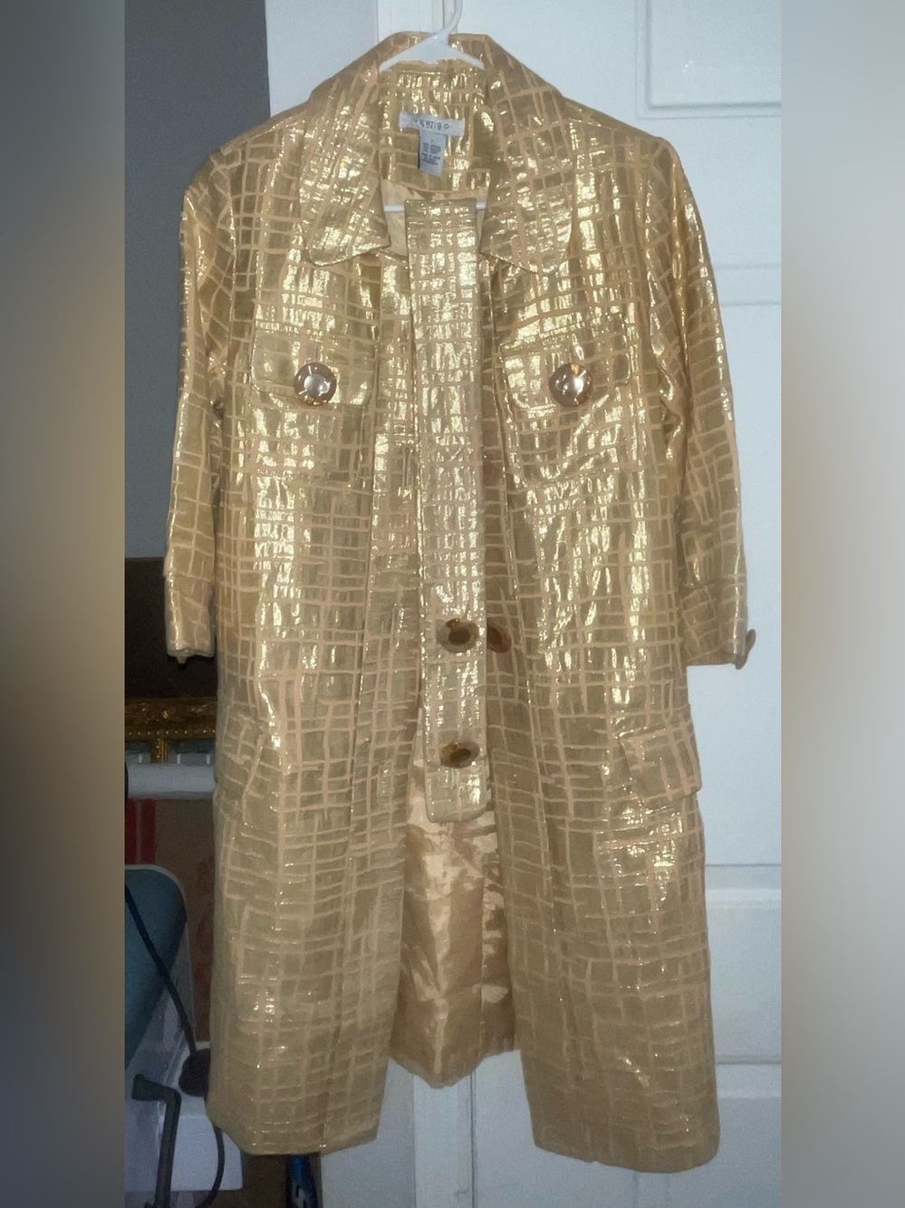 Vertigo Paris Metallic Gold Grid Trench Coat